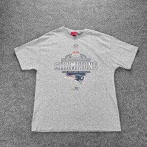 New‎ England Patriots Tshirt Reebok Mens Large Gray NFL Football 2001 AFC Champs